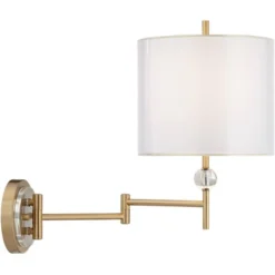 Possini Euro Design Kohle Modern Swing Arm Wall Lamp Polished Brass Plug-in Light Fixture White Inner Sheer Outer Drum Shade For Bedroom Bedside House -Possini Euro Design GUEST 6661231b d3a5 415a b447 598ee68a0ccd
