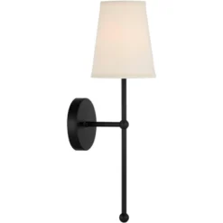 Possini Euro Design Elena Modern Wall Light Sconces Set Of 2 Matte Black Metal Hardwire 6" Fixture Cream Linen Shade For Bedroom Living Room Hallway -Possini Euro Design GUEST 6700302b 9e98 47b4 8d38 454256e08ea6