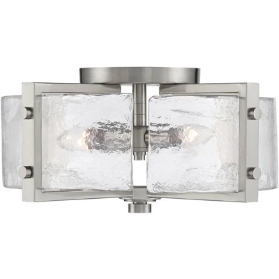 Possini Euro Design Prane Modern Industrial Ceiling Light Semi Flush Mount Fixture 17" Wide Brushed Nickel 4-Light Warped Glass For Bedroom Kitchen 6 Possini Euro Design Prane Modern Industrial Ceiling Light Semi Flush Mount Fixture 17" Wide Brushed Nickel 4-Light Warped Glass For Bedroom Kitchen - Image 4