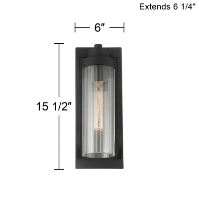 Possini Euro Design Bogata Modern Outdoor Wall Light Fixture Textured Black 15 1/2" Clear Ribbed Glass For Post Exterior Barn Deck House Porch Yard 9 Possini Euro Design Bogata Modern Outdoor Wall Light Fixture Textured Black 15 1/2" Clear Ribbed Glass For Post Exterior Barn Deck House Porch Yard - Image 7