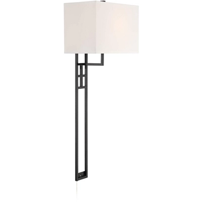 Possini Euro Design Ventano Modern Wall Lamp Matte Black Metal Plug-in 16" Light Fixture White Linen Shade For Bedroom Living Room House Hallway 8 Possini Euro Design Ventano Modern Wall Lamp Matte Black Metal Plug-in 16" Light Fixture White Linen Shade For Bedroom Living Room House Hallway - Image 6