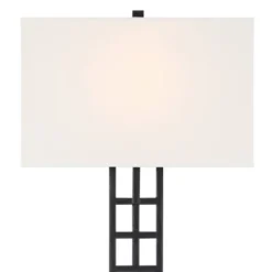 Possini Euro Design Ventano Modern Wall Lamps Set Of 2 Black Plug-In 16" Fixture White Linen Fabric Shades For Bedroom Mirror
