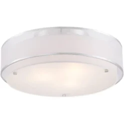 Possini Euro Design Modern Ceiling Lighting Semi Flush Mount Fixture 20" Wide Chrome 3-Light Sheer Outer Off White Inner Drum Shade For Bedroom House -Possini Euro Design GUEST 6a5c40ea 2eaa 47ef 9501 67e2bc343020