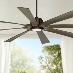 Possini Euro Design 70" Defender Farmhouse Rustic Indoor Outdoor Ceiling Fan 8 Blade LED Light Remote Control Oil Rubbed Bronze Motor Bedroom Patio