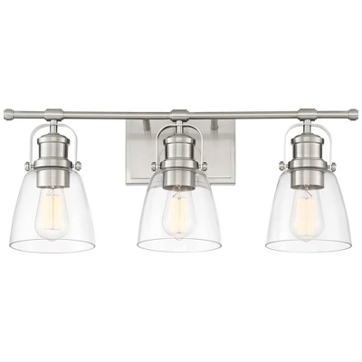 Possini Euro Design Kalen Modern Wall Light Brushed Nickel Hardwire 23 1/2" 3-Light Fixture Clear Glass Shade For Bedroom Bathroom Vanity Reading 9 Possini Euro Design Kalen Modern Wall Light Brushed Nickel Hardwire 23 1/2" 3-Light Fixture Clear Glass Shade For Bedroom Bathroom Vanity Reading - Image 7