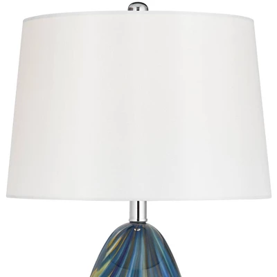 Possini Euro Design Pablo Modern Table Lamp With Square Riser 28 1/2" Tall Multi Blue Art Glass White Drum Shade For Bedroom Living Room Bedside Kids 3 Possini Euro Design Pablo Modern Table Lamp With Square Riser 28 1/2" Tall Multi Blue Art Glass White Drum Shade For Bedroom Living Room Bedside Kids - Image 2