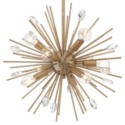 Possini Euro Design Janae Warm Gold Sputnik Chandelier 18" Wide Modern Crystal 9-Light Fixture For Dining Room House Foyer Kitchen Island Entryway 5 Possini Euro Design Janae Warm Gold Sputnik Chandelier 18" Wide Modern Crystal 9-Light Fixture For Dining Room House Foyer Kitchen Island Entryway - Image 3