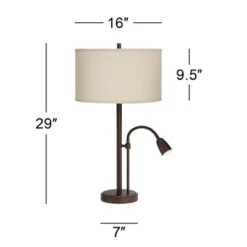Possini Euro Design Traverse Modern Table Lamps 29" Tall Set Of 2 With USB Charging Port Gooseneck LED Bronze Oatmeal Shade For Bedroom Living Room -Possini Euro Design GUEST 6bbea756 dab2 4fd0 b1cc 9e21c7031db9