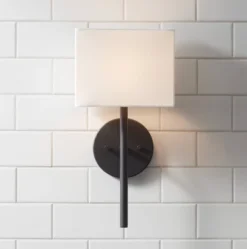 Possini Euro Design Favreau Modern Wall Light Sconces Set Of 2 Black Hardwire 8" Fixture Rectangular Linen Shade For Bedroom Reading Living Room House -Possini Euro Design GUEST 6d5394e8 6461 4e24 a6e9 220fd932c688