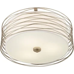 Possini Euro Design Modern Ceiling Light Flush Mount Fixture Antique Silver Leaf 18" Wide Wavy Spun White Drum For Bedroom Kitchen -Possini Euro Design GUEST 6e794785 090f 4408 857a 540b895c84a4