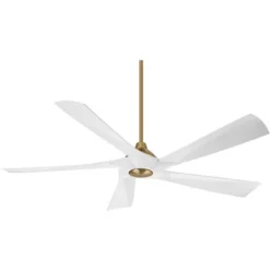 Possini Euro Design 60" Eloquent Modern Indoor Outdoor Ceiling Fan 5 Blade LED Light Remote Control Brass Finish White Blades Bedroom Patio Damp Rated -Possini Euro Design GUEST 6f1f0003 2be9 4c9c 9a4f f2de792a56c0
