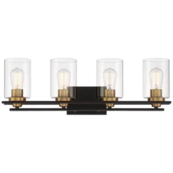 Possini Euro Design Demy Modern Wall Light Oil Rubbed Bronze Gold Hardwire 27" 4-Light Fixture Clear Glass For Bedroom Bathroom Vanity Reading House -Possini Euro Design GUEST 6fa77f01 ff02 4c4a a828 ecd5dc07f728