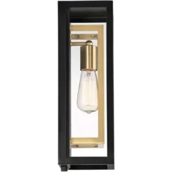 Possini Euro Design Double Box Industrial Outdoor Wall Light Fixture Matte Black Warm Brass 15 1/2" Clear Glass Post Exterior Barn Deck House Porch -Possini Euro Design GUEST 6fc6c349 ee1c 4118 8aa1 3438125914b9