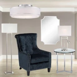 Possini Euro Design Modern Ceiling Lighting Semi Flush Mount Fixture 20" Wide Chrome 3-Light Sheer Outer Off White Inner Drum Shade For Bedroom House -Possini Euro Design GUEST 70c3994b e696 4f99 b72c 4f7dab5ec86b