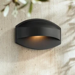 Possini Euro Design Xane 7" High Mid Century Modern Outdoor Wall Light Fixture Mount Porch House Exterior Weatherproof Matte Black Finish Metal