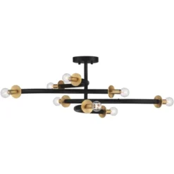Possini Euro Design Alturus Modern Ceiling Light Semi Flush Mount Fixture 34" Wide Gloss Black Warm Brass 8-Light For Bedroom Living Room Hallway Home -Possini Euro Design GUEST 7277a17b c87f 43f0 9269 08b6aff9a7f6