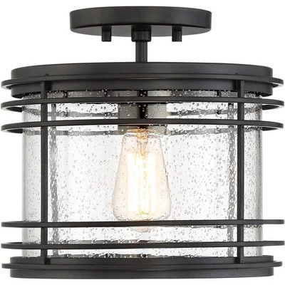 Possini Euro Design Modern Semi Flush Mount Outdoor Ceiling Light Fixture Black Geometric 11" Clear Seedy Glass For Exterior House Porch Patio Deck 5 Possini Euro Design Modern Semi Flush Mount Outdoor Ceiling Light Fixture Black Geometric 11" Clear Seedy Glass For Exterior House Porch Patio Deck - Image 3