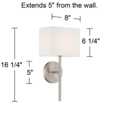 Possini Euro Design Favreau Modern Wall Light Sconce Brushed Nickel Hardwire 8" Fixture Rectangular Linen For Bedroom Reading Living Room Hallway Home -Possini Euro Design GUEST 747b6977 7f96 43a7 8d8b 73b5f141bf5c