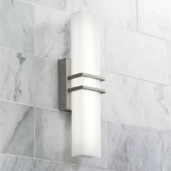 Possini Euro Design Exeter Modern Wall Lights Set Of 2 Brushed Nickel Hardwire 4 1/2" Light Bar LED Fixture White Glass Shade For Bedroom Bathroom -Possini Euro Design GUEST 7509ef36 a766 4834 b256 9a839f89acde