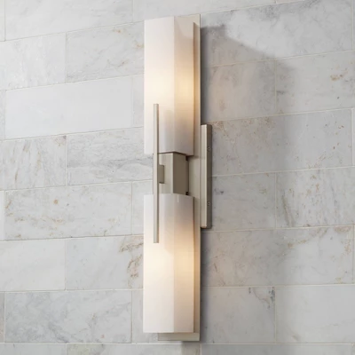 Possini Euro Design Midtown Modern Wall Light Brushed Nickel 23 1/2" 2-Light Fixture White Glass Shade For Bedroom Bathroom Vanity Reading Living Room 7 Possini Euro Design Midtown Modern Wall Light Brushed Nickel 23 1/2" 2-Light Fixture White Glass Shade For Bedroom Bathroom Vanity Reading Living Room - Image 5