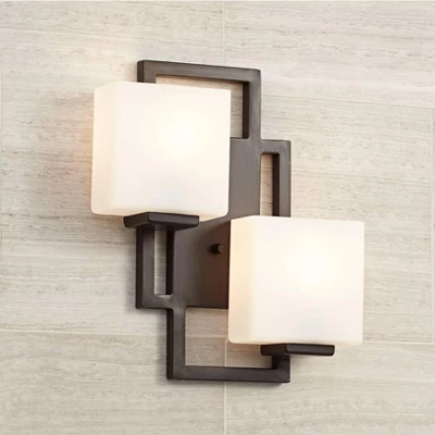 Possini Euro Design Modern Wall Light Bronze 15 1/2" Square Glass Sconce Fixture For Bathroom Side Of Mirror Hallway 3 Possini Euro Design Modern Wall Light Bronze 15 1/2" Square Glass Sconce Fixture For Bathroom Side Of Mirror Hallway