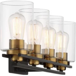 Possini Euro Design Demy Modern Wall Light Oil Rubbed Bronze Gold Hardwire 27" 4-Light Fixture Clear Glass For Bedroom Bathroom Vanity Reading House -Possini Euro Design GUEST 784358ab 7a9b 4c68 b72c db315cd9de80