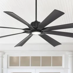 70" Possini Euro Design Defender Modern Indoor Outdoor Ceiling Fan With Dimmable LED Light Remote Control Matte Black Damp Rated For Patio Exterior