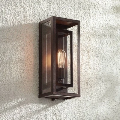 Possini Euro Design Modern Industrial Farmhouse Rustic Outdoor Wall Light Fixture Bronze 15 1/2" Clear Glass For Exterior Barn Deck House Porch Yard 3 Possini Euro Design Modern Industrial Farmhouse Rustic Outdoor Wall Light Fixture Bronze 15 1/2" Clear Glass For Exterior Barn Deck House Porch Yard