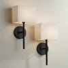 Possini Euro Design Favreau Modern Wall Light Sconces Set Of 2 Black Hardwire 8" Fixture Rectangular Linen Shade For Bedroom Reading Living Room House -Possini Euro Design GUEST 7e9d5d02 9dc0 4f7b 8890 b33e818956af