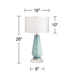 Possini Euro Design Jaime Coastal Table Lamp With Round White Marble Riser 26" High Blue Gray Drum Shade For Bedroom Living Room Office House Home -Possini Euro Design GUEST 7f0689f3 b5d7 4edd 81d7 3115e539944f