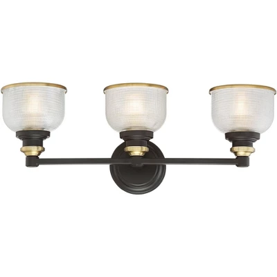 Possini Euro Design Poway Industrial Modern Wall Light Bronze Warm Brass Hardwire 24" 3-Light Fixture Textured Glass Bowl Shade For Bedroom Bathroom 6 Possini Euro Design Poway Industrial Modern Wall Light Bronze Warm Brass Hardwire 24" 3-Light Fixture Textured Glass Bowl Shade For Bedroom Bathroom - Image 4