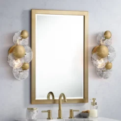 Possini Euro Design Filoli 16" High Modern 2 Light Wall Sconce Light Lamp Fixture Mount Set Of 2 Bathroom Bedroom Hardwired Gold Plated Glass Shade