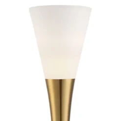 Possini Euro Design Piazza Modern Torchiere Floor Lamp With Gold Riser 78" Tall Black Brass Metal White Glass Shade For Living Room Bedroom Office