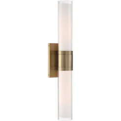 Possini Euro Design Brianna Modern Wall Light Brass Hardwire 23 1/2" 2-Light Fixture Clear Opal Double Glass Tube Shade For Bedroom Bathroom Vanity -Possini Euro Design GUEST 8429c7e2 32f9 4a37 944b 9efbf24c76a4