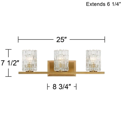 Possini Euro Design Icelight Modern Wall Light Warm Brass Hardwire 25" 3-Light Fixture Textured Ice Glass For Bedroom Bathroom Vanity Living Room 5 Possini Euro Design Icelight Modern Wall Light Warm Brass Hardwire 25" 3-Light Fixture Textured Ice Glass For Bedroom Bathroom Vanity Living Room - Image 3