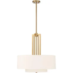 Possini Euro Design Sundry Warm Brass Pendant Chandelier 24" Wide Modern Double Drum Shades 4-Light Fixture For Dining Room House Foyer Kitchen Island -Possini Euro Design GUEST 85306f37 58dd 4887 858b 85bfc76e49de