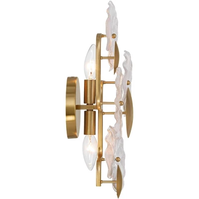 Possini Euro Design Filoli 16" High Modern 2 Light Wall Sconce Light Lamp Fixture Mount Set Of 2 Bathroom Bedroom Hardwired Gold Plated Glass Shade 7 Possini Euro Design Filoli 16" High Modern 2 Light Wall Sconce Light Lamp Fixture Mount Set Of 2 Bathroom Bedroom Hardwired Gold Plated Glass Shade - Image 5