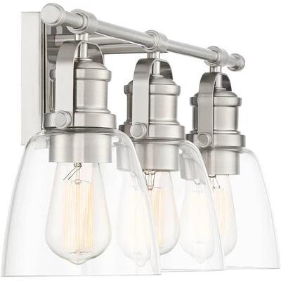 Possini Euro Design Kalen Modern Wall Light Brushed Nickel Hardwire 23 1/2" 3-Light Fixture Clear Glass Shade For Bedroom Bathroom Vanity Reading 7 Possini Euro Design Kalen Modern Wall Light Brushed Nickel Hardwire 23 1/2" 3-Light Fixture Clear Glass Shade For Bedroom Bathroom Vanity Reading - Image 5