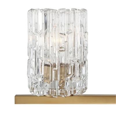 Possini Euro Design Icelight Modern Wall Light Warm Brass Hardwire 25" 3-Light Fixture Textured Ice Glass For Bedroom Bathroom Vanity Living Room 4 Possini Euro Design Icelight Modern Wall Light Warm Brass Hardwire 25" 3-Light Fixture Textured Ice Glass For Bedroom Bathroom Vanity Living Room - Image 2
