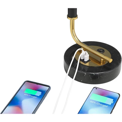 Possini Euro Design Myles Modern Mid Century Desk Lamp 24" High Black Gold With Dual USB Charging Ports Metal Drum Shade For Bedroom Living Room Home 5 Possini Euro Design Myles Modern Mid Century Desk Lamp 24" High Black Gold With Dual USB Charging Ports Metal Drum Shade For Bedroom Living Room Home - Image 3