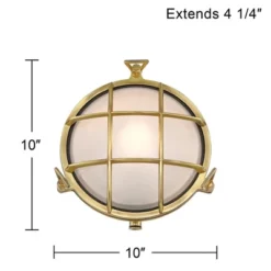 Possini Euro Design Anjali 10" High Industrial Outdoor Wall Light Fixture Mount Porch House Bulkhead Weatherproof Gold Brass Finish Glass Shade -Possini Euro Design GUEST 8ad37b7c 6ce9 4749 9b85 a2e9c757d5b1