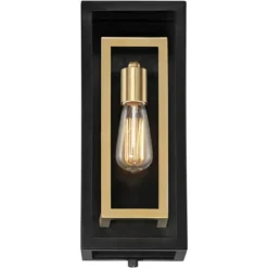 Possini Euro Design Double Box Modern Wall Light Sconce Matte Black Warm Brass Hardwire 6 3/4" Fixture Clear Glass For Bedroom Bathroom Vanity House -Possini Euro Design GUEST 8b4330d7 d9dd 48b9 9143 d097bdfd5c79
