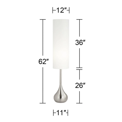 Possini Euro Design Mid Century Modern Floor Lamp 62" Tall Brushed Steel Droplet Cotton Cylinder Shade For Living Room Bedroom Office 6 Possini Euro Design Mid Century Modern Floor Lamp 62" Tall Brushed Steel Droplet Cotton Cylinder Shade For Living Room Bedroom Office - Image 4
