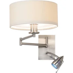 Possini Euro Design Tesoro Modern Swing Arm Wall Lamp With LED Reading Arm Brushed Nickel Plug-in Light Fixture Off White Drum Shade For Bedroom Home -Possini Euro Design GUEST 8cc41652 e13d 4f07 888f d930ad67a094