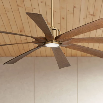 Possini Euro Design 70" Defender Modern Indoor Outdoor Ceiling Fan 8 Blade LED Light Remote Control Soft Brass Motor Koa Finish Blades Bedroom Patio 3 Possini Euro Design 70" Defender Modern Indoor Outdoor Ceiling Fan 8 Blade LED Light Remote Control Soft Brass Motor Koa Finish Blades Bedroom Patio
