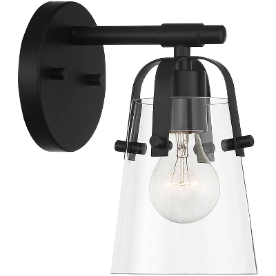 Possini Euro Design Modern Wall Light Sconce Black Metal Hardwired 5 1/4" Fixture Clear Glass Shade For Bedroom Bathroom Bedside 7 Possini Euro Design Modern Wall Light Sconce Black Metal Hardwired 5 1/4" Fixture Clear Glass Shade For Bedroom Bathroom Bedside - Image 5