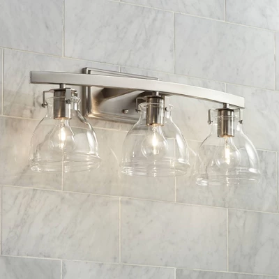Possini Euro Design Bellis Modern Industrial Wall Light Brushed Nickel Hardwire 23 1/2" 3-Light Fixture Clear Glass For Bedroom Bathroom Vanity House 8 Possini Euro Design Bellis Modern Industrial Wall Light Brushed Nickel Hardwire 23 1/2" 3-Light Fixture Clear Glass For Bedroom Bathroom Vanity House - Image 6