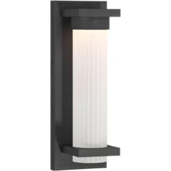 Possini Euro Design Kathleen 14" High Modern Outdoor Wall Light Fixture Mount Porch House Exterior LED Bulb Weatherproof Sand Black Metal Glass Shade -Possini Euro Design GUEST 9232a984 3365 49cf af6e 78cbcb18b2c2 1