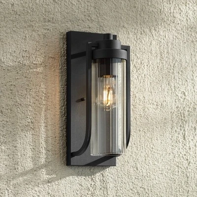 Possini Euro Design Bogata Modern Outdoor Wall Light Fixture Textured Black 15 1/2" Clear Ribbed Glass For Post Exterior Barn Deck House Porch Yard 8 Possini Euro Design Bogata Modern Outdoor Wall Light Fixture Textured Black 15 1/2" Clear Ribbed Glass For Post Exterior Barn Deck House Porch Yard - Image 6