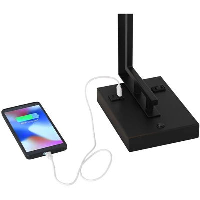 Possini Euro Design Covello 25" High Modern Mission Desk Lamp USB Port AC Power Outlet Black Metal Single White Shade Home Office Living Room Charging 4 Possini Euro Design Covello 25" High Modern Mission Desk Lamp USB Port AC Power Outlet Black Metal Single White Shade Home Office Living Room Charging - Image 2